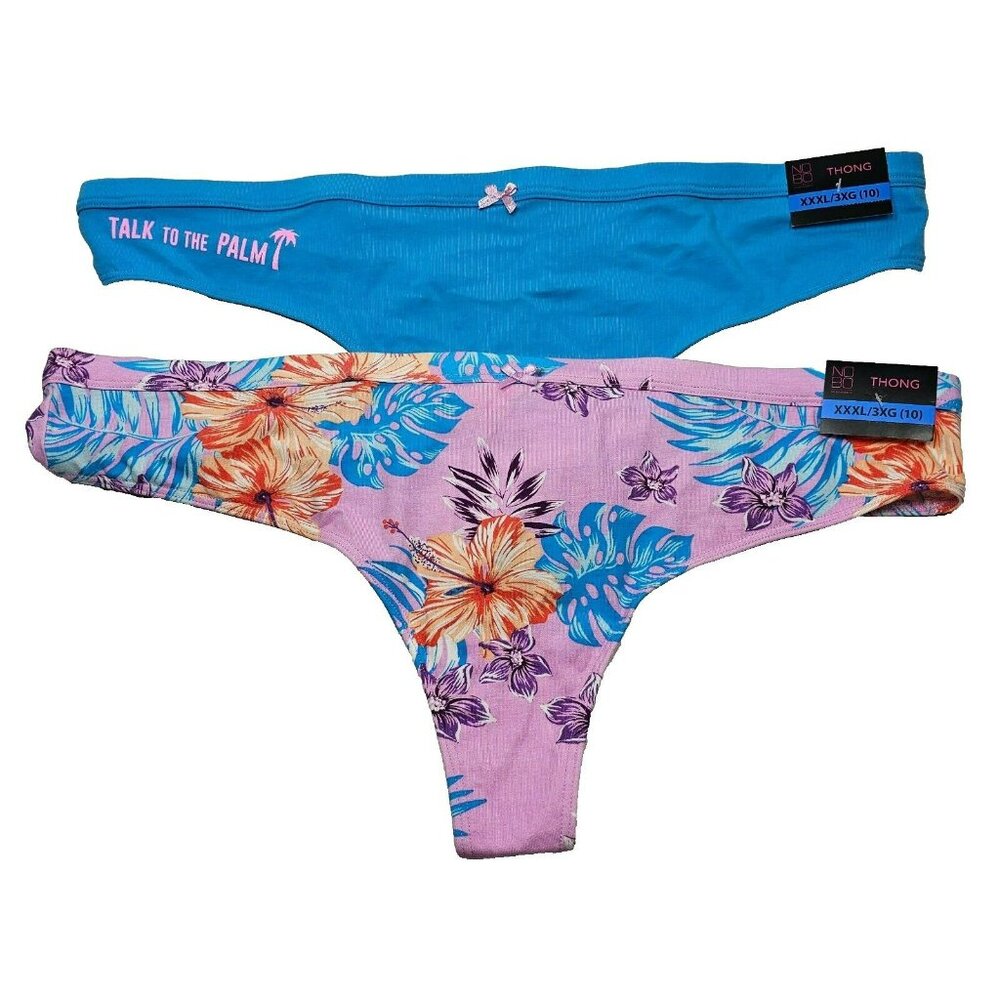 Lot of 2 No Boundaries Stretch Cotton Thong Panties Women's Size XXXL Tropical